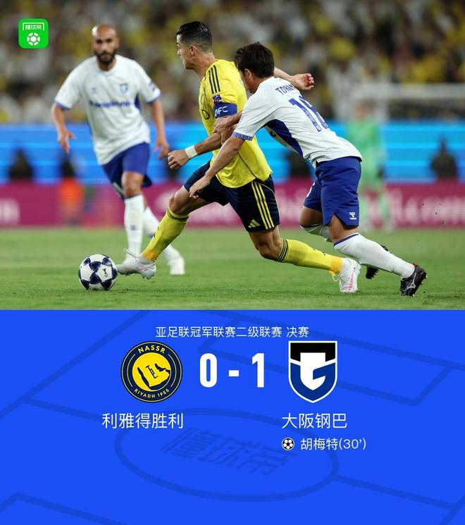 大阪钢巴1-0力克利雅得胜利成功问鼎亚冠二级联赛冠军，胡梅特关键进球锁定胜局，为球队赢得历史性荣耀